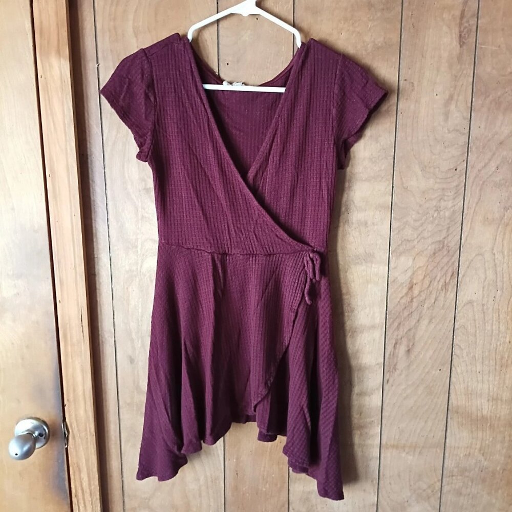 Rolla Coaster Burgundy Wrap Dress Women’s Size Small Rayon Spandex Flowy Skater